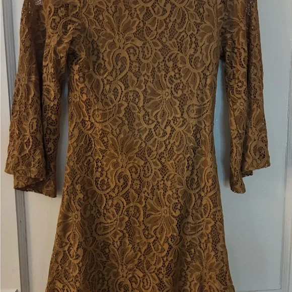Joyfolie | Dresses | Joyfolie Long Sleeve Lace Dress In Brown | Poshmark